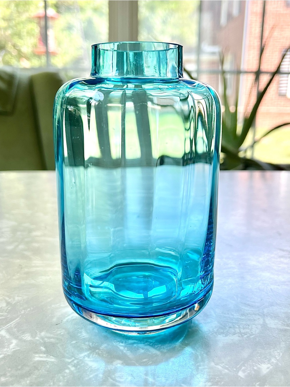 Dartington Crystal Turquoise Optic Lantern Vase